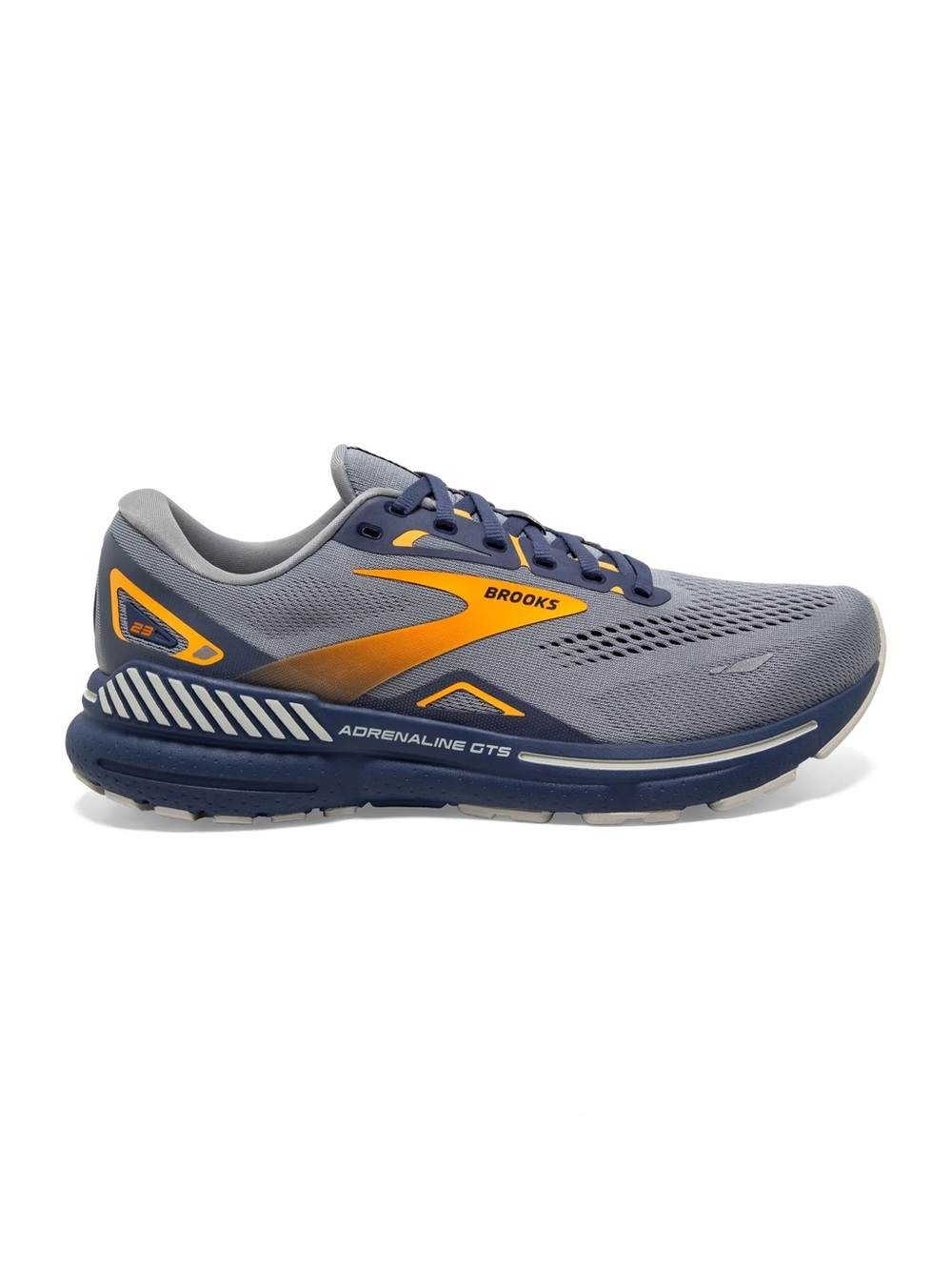 Brooks Men's Adrenaline GTS Running Shoe - Gray and Navy with Orange Accent